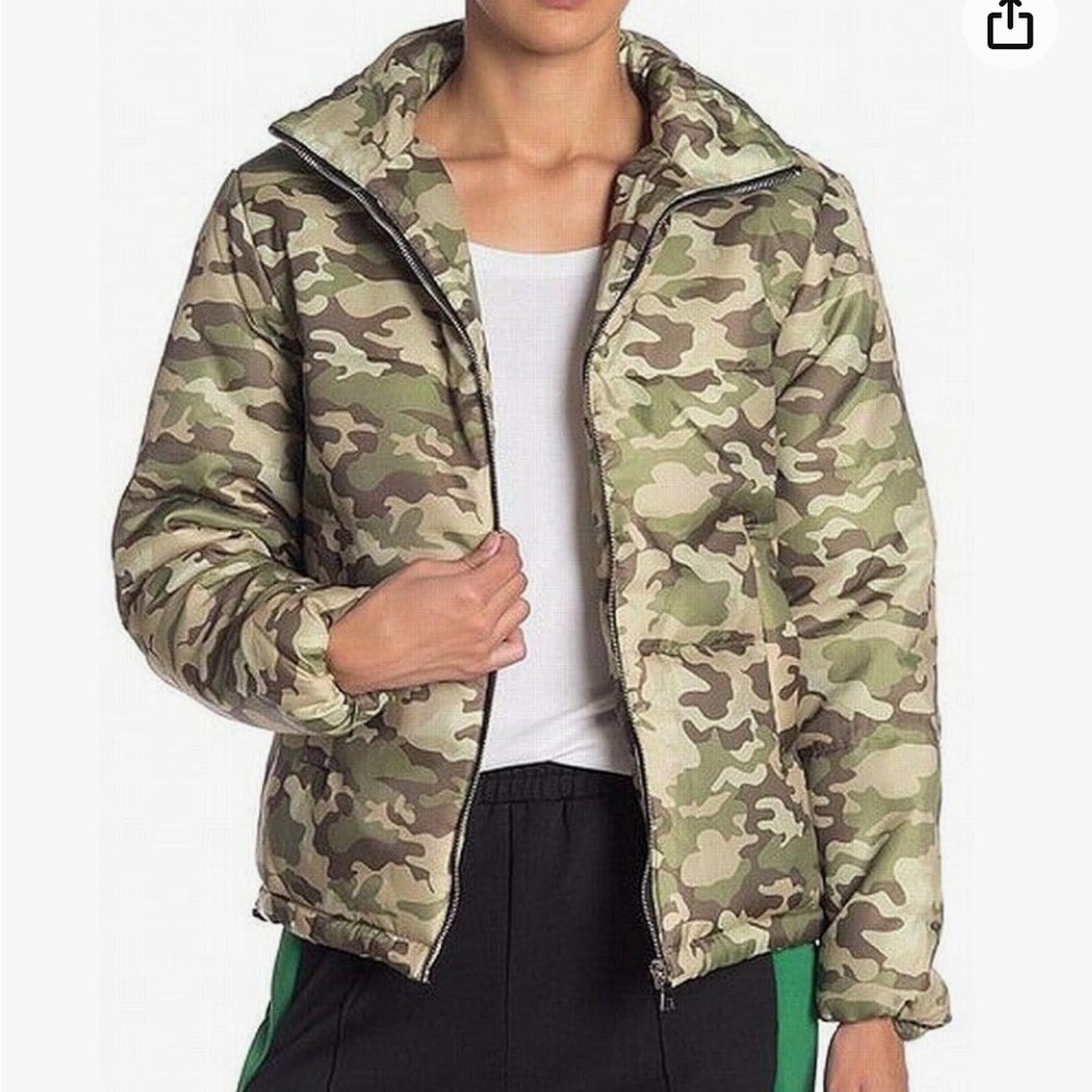 Know one cares camo mock neck oversized puffer jacket small X small